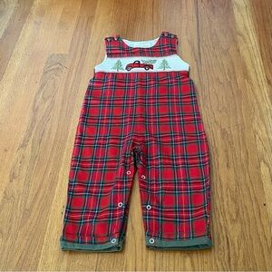 Lil Cactus Holiday Smocked Overalls with Truck Design